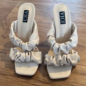 Vici Ruffled Cream Mules